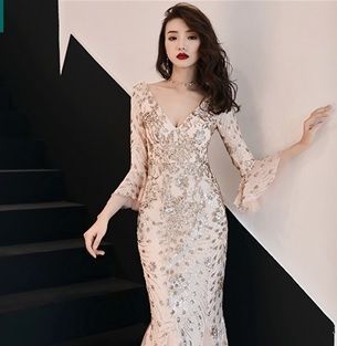 ★送料無料★13号(XL)☆スパンコールと刺繍のマーメイドドレス(WA3888) ☆送料無料☆13号(XL)☆スパンコールと刺繍マーメイドドレス