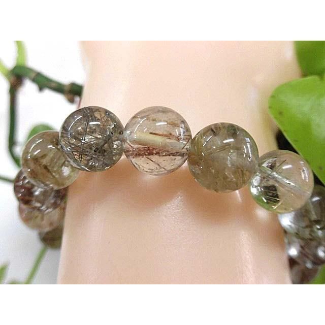 天然石 ルチルクォーツ(多彩針)11mm玉ブレスレット 内周18.4cm