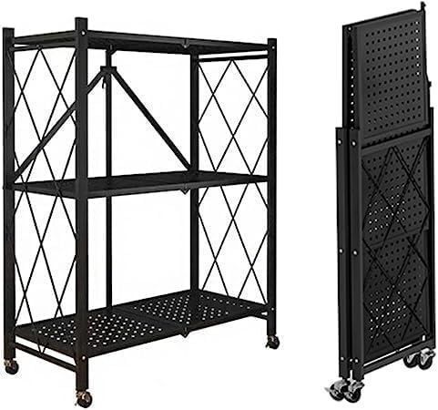 スチールラック 折りたたみラック メタルラック キッチンラック防サビ加工 キャスター付き 食器棚 オープンラック3段 oaOW748