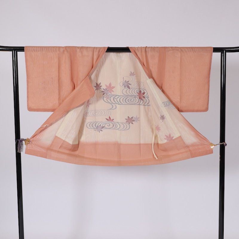 道行コート　ニ重紗　乙女色　竜田川　刺繍　手描き　/A07 道行コート ニ重紗 乙女色 竜田川 刺繍 手描き /A07 - メルカリ