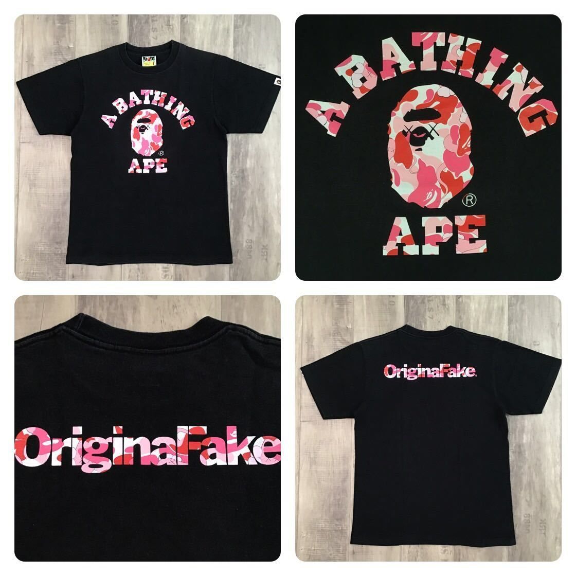 KAWS × original FAKE × BAPE Tシャツ Sサイズ カウズ A BATHING APE ベイプ エイプ アベイシングエイプ Bendy ABC CAMO Pink Nigo