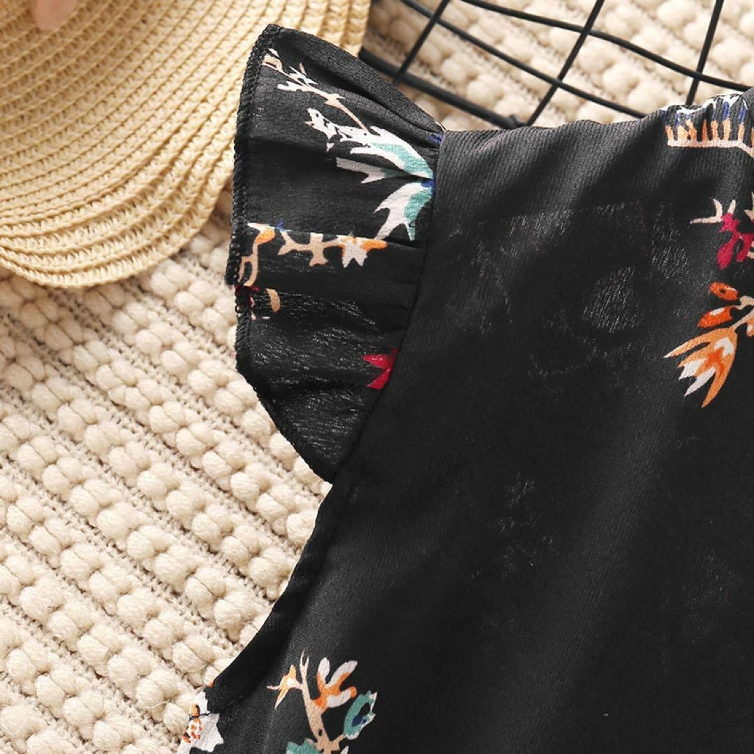 新品未使用AS刺繍入り黒と紫のチェックワンピース 130cm