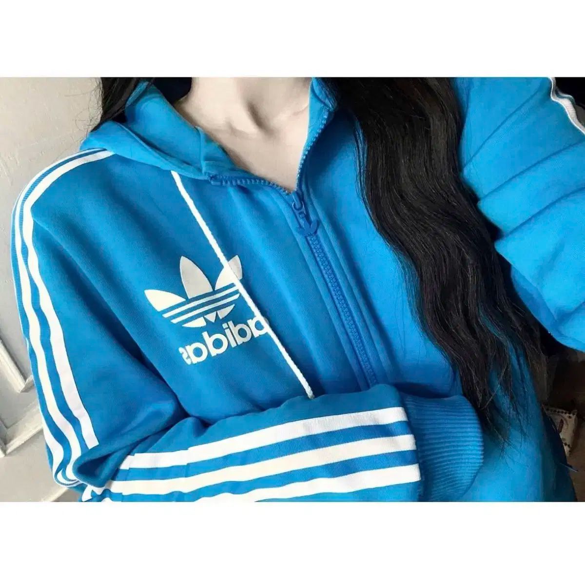 adidas アディダス ファイヤーバード 青 空 フード ジップアップ ジャージ トラックトップス