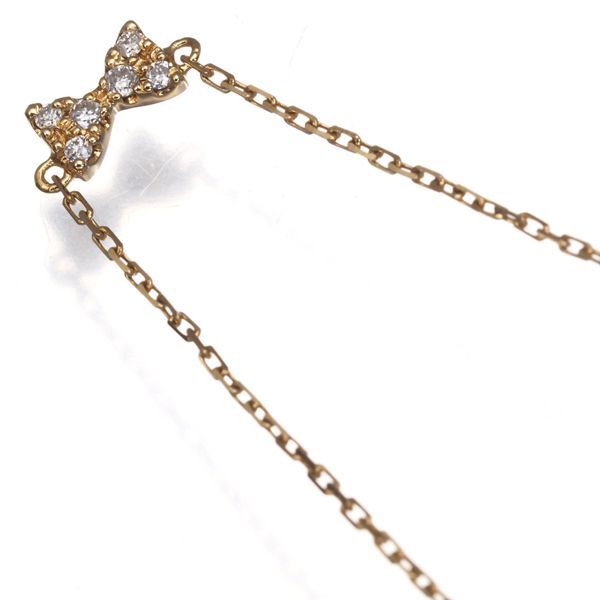 アガット ネックレス ダイヤ ダイヤモンド 0.03ct リボン K18YG