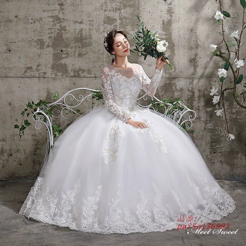 ウェディングドレス ロングドレス プリンセスラインドレス 長袖 二次会 結婚式 挙式 ゴージャス 花嫁 チュール ブライダル ウエディングドレス 前撮り pai5a136993