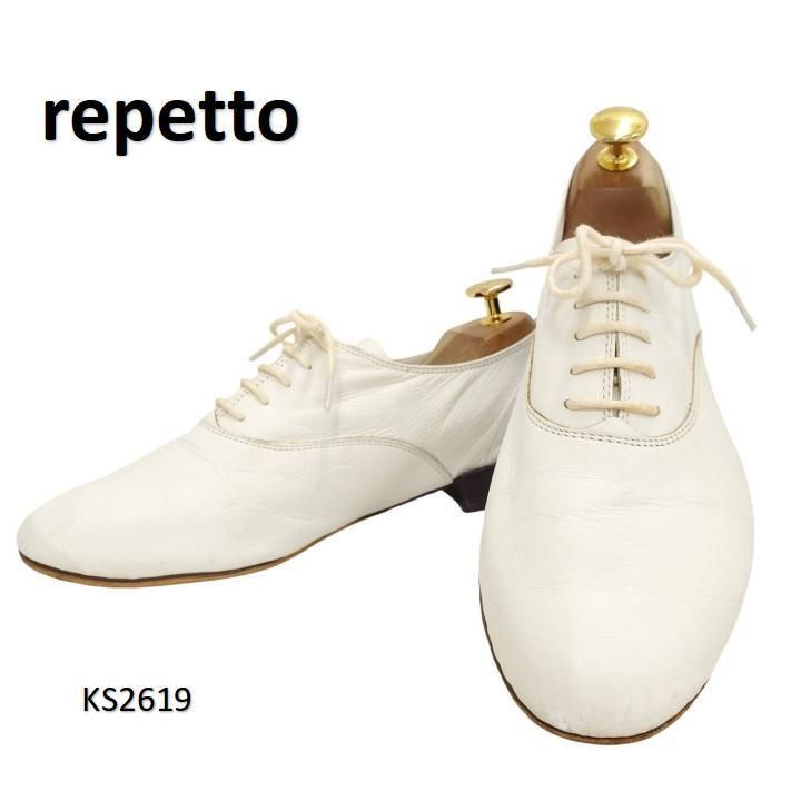 ✨美品✨ 【repetto】 レペット zizi ジジ レザー ホワイト 38 レペット ジジ ZIZI 本革 レザー ハーフラバー装着 ホワイト