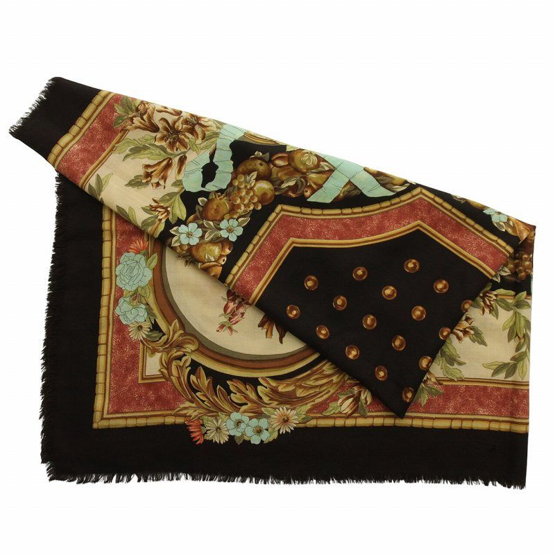 美品 GUCCI グッチ ブラウン ストライプ模様 ストール 総柄
