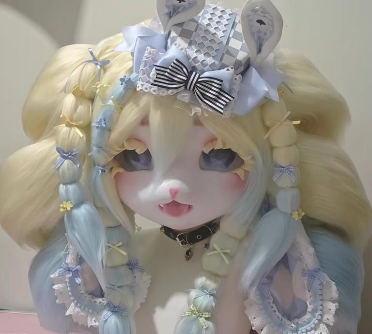 着ぐるみヘッド kigurumi NO.173 うさぎ 水色 黄色 ファースーツ 全頭ヘッド ケモノ マスク ぬいぐるみ コスプレ コスチューム 一点物