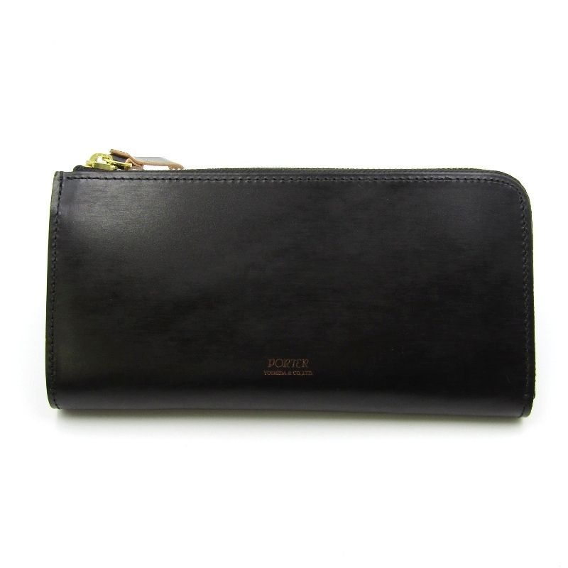 ♥ PORTER ポーター 長財布 187-01347 FILM フィルム ガラス加工 ヤスリ掛け 牛革 L字ファスナー ブラック 黒 24005556
