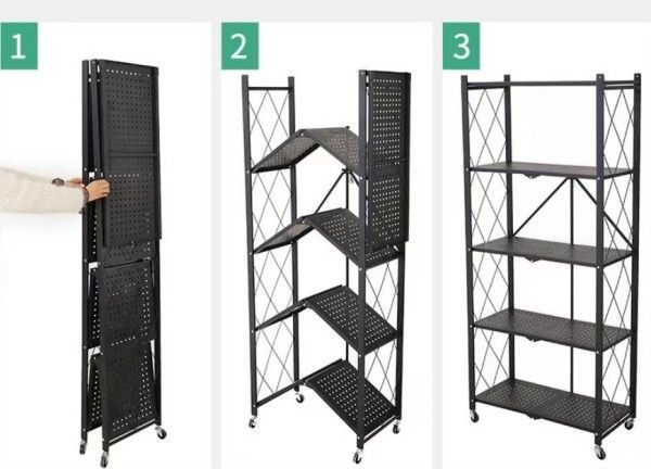 食器棚 折りたたみスチールラック 5段 幅71cm×奥行34cm×高さ155cm キッチン収納 インストール不要で開いて レンジラック レンジボード コンパクト キッチンラック 電子レンジ台 車輪付き 移動便利 倉庫 MARWIL-DEMENAGEMENTS_CH