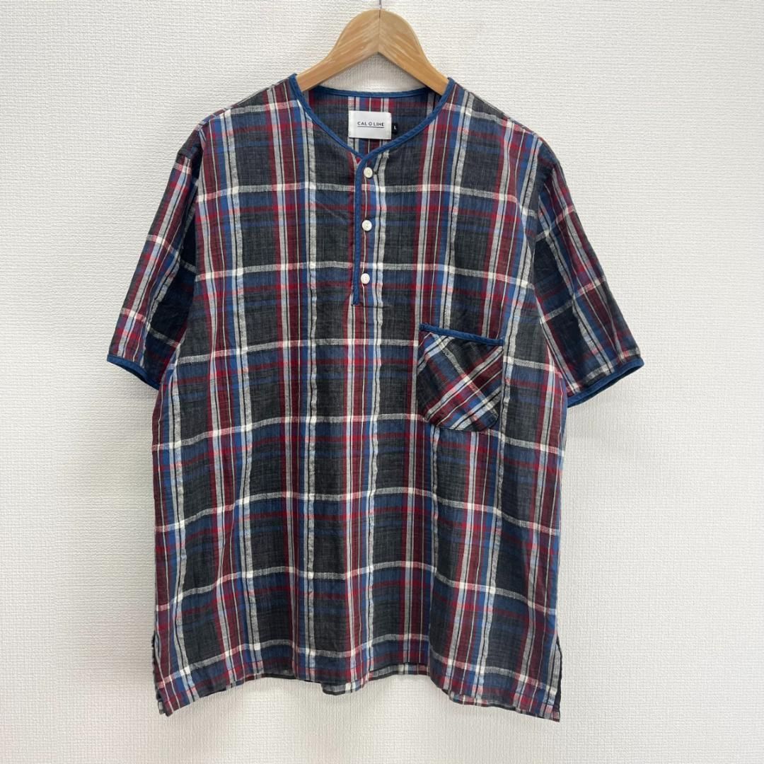 CAL O LINE キャルオーライン 16SS CL161-054 Henlyneck Check Shirts ヘンリーネック チェックシャツ L 10106867
