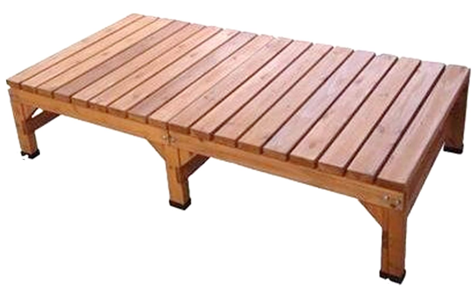 リビングアウト Living Out 天然木 厚ウッドステップ ブラウン 幅180×奥行90×高さ40cm 90×180cm 木脚キャップ付 水性ステイン塗装 テラス お洒落 リラックス 厚天板