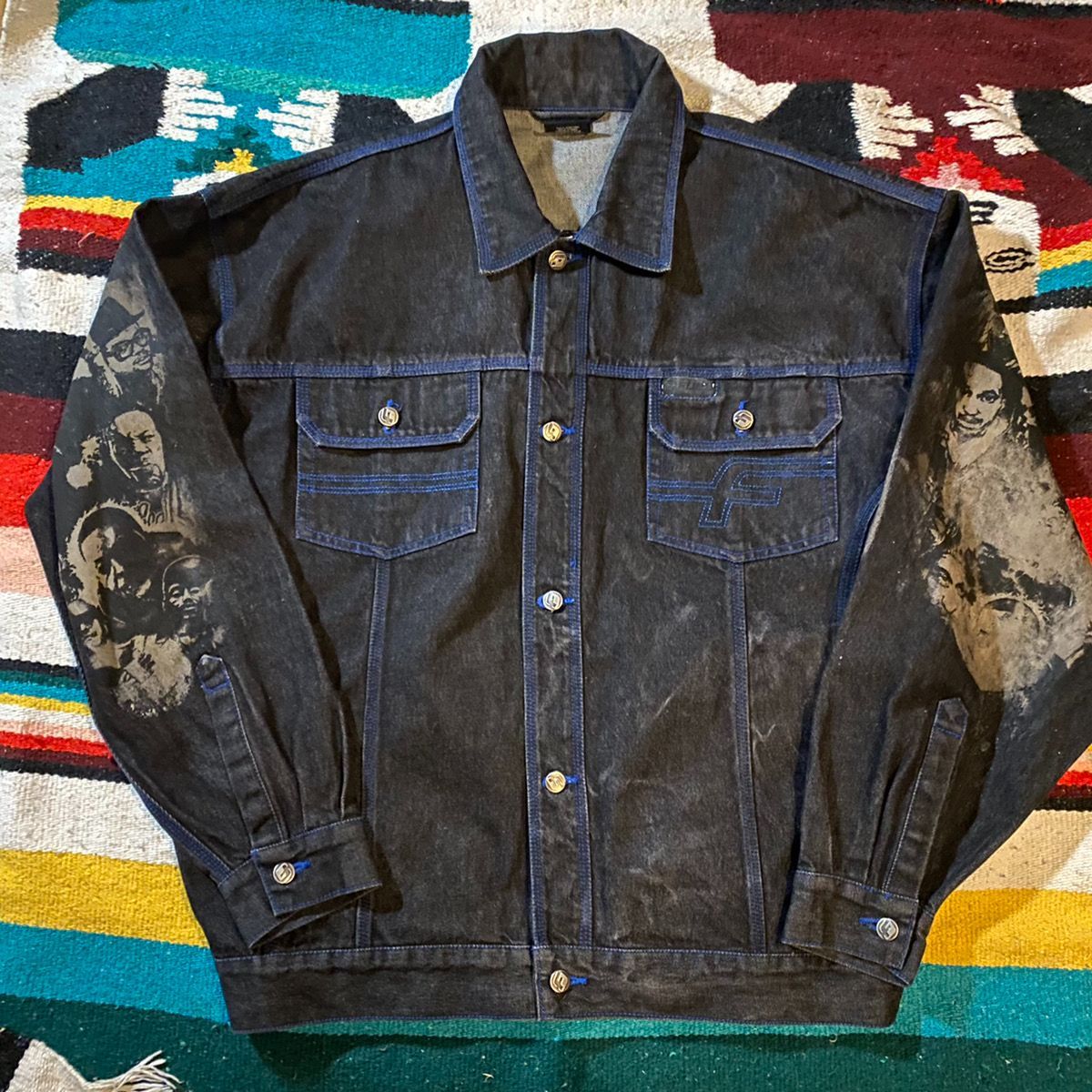 90s FUBU HIPHOP Paint Black Denim Jacket フブ ヒップホップ