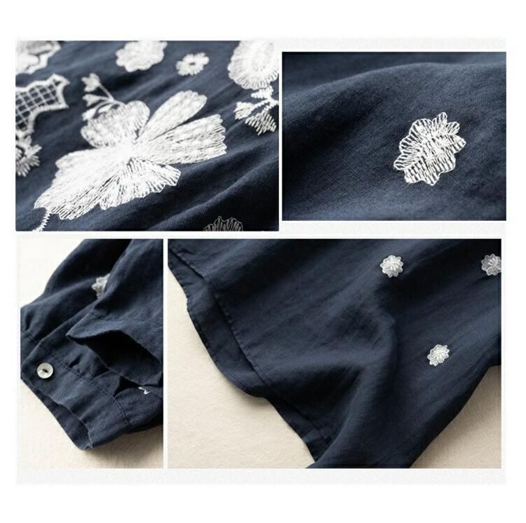 ブラウス トップス レディース チュニック シャツ 夏 花柄 刺繍