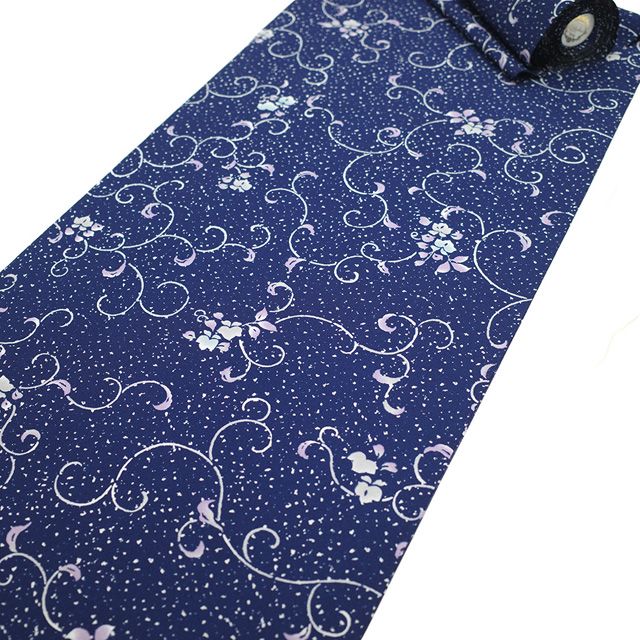 新古品】 東レ シルック 小紋 着物 着尺 反物 紺 ネイビー 花唐草