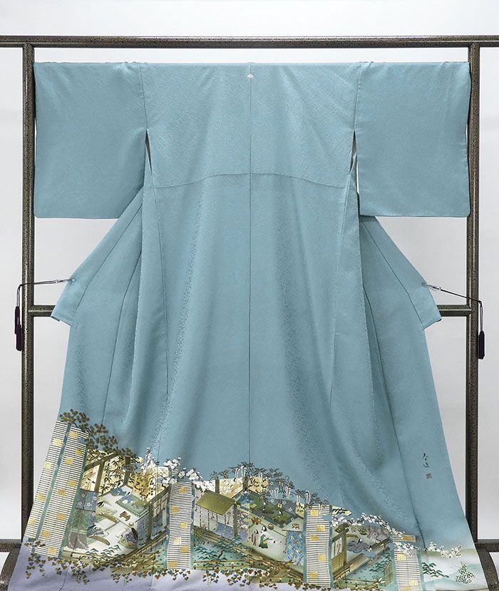 色留袖 正絹 宝飾螺鈿作家 甲斐泰造作 身丈170cm 裄丈69.5cm 檜扇 一つ紋 リサイクル 着物 フォーマル レディース f4059