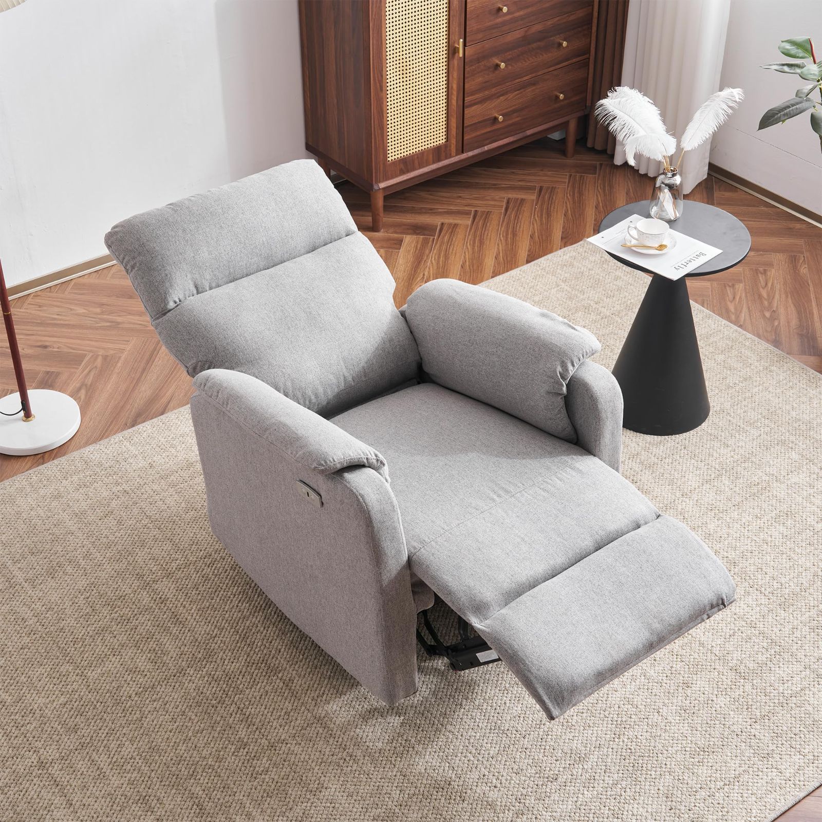 海外通販！ USBポート付き 140° PUレザー スマホ充電可 ゲーミングチェア 1人掛け 電動リクライニングソファー グレー リクライニングソファー オーエスジェイ OSJ 最大35％offセール。