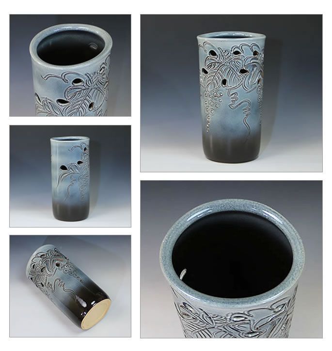 信楽焼 陶器 やきもの 壷 玄関 傘入れ ぶどう透かし彫り傘立て kt-0155