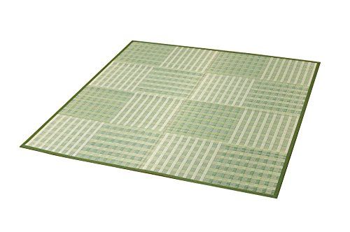 【新品・3営業日で発送】イケヒコ い草花ござ カーペット 『dkピース』 グリーン 江戸間2畳(約174×174cm)