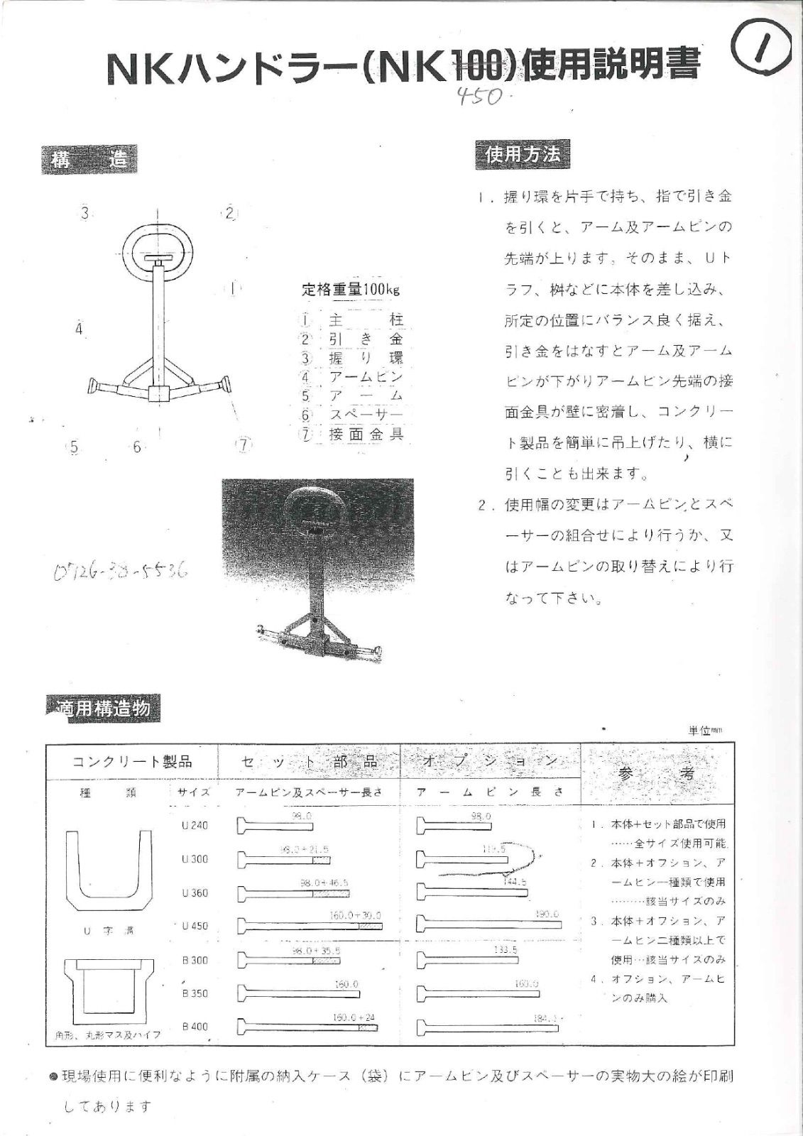 U字溝桝ハンガー NK-450 長期 吊り具 吊具 側溝吊り クランプ 1000kg 重機 ユンボ 油圧ショベル HRDEVELOPMENT_JP