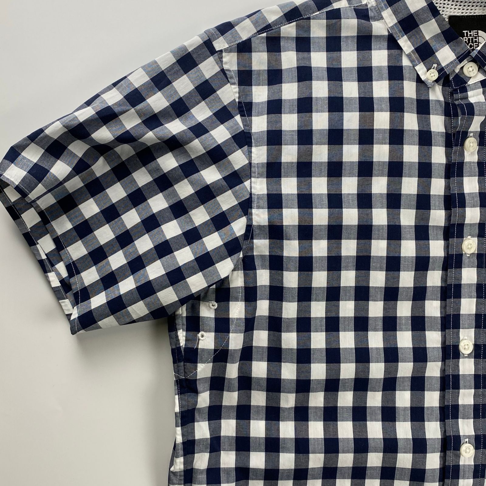 THE NORTH FACE - THE NORTH FACE ボタンダウン チェック 半袖 シャツ 紺 白 M THE NORTH FACE - THE NORTH FACE ボタンダウン チェック 半袖