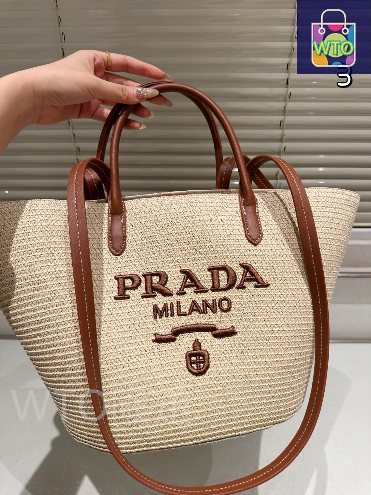 プラダトートバッグ WTO通販】Prada プラダ 藪編みショッピングバッグ フライング