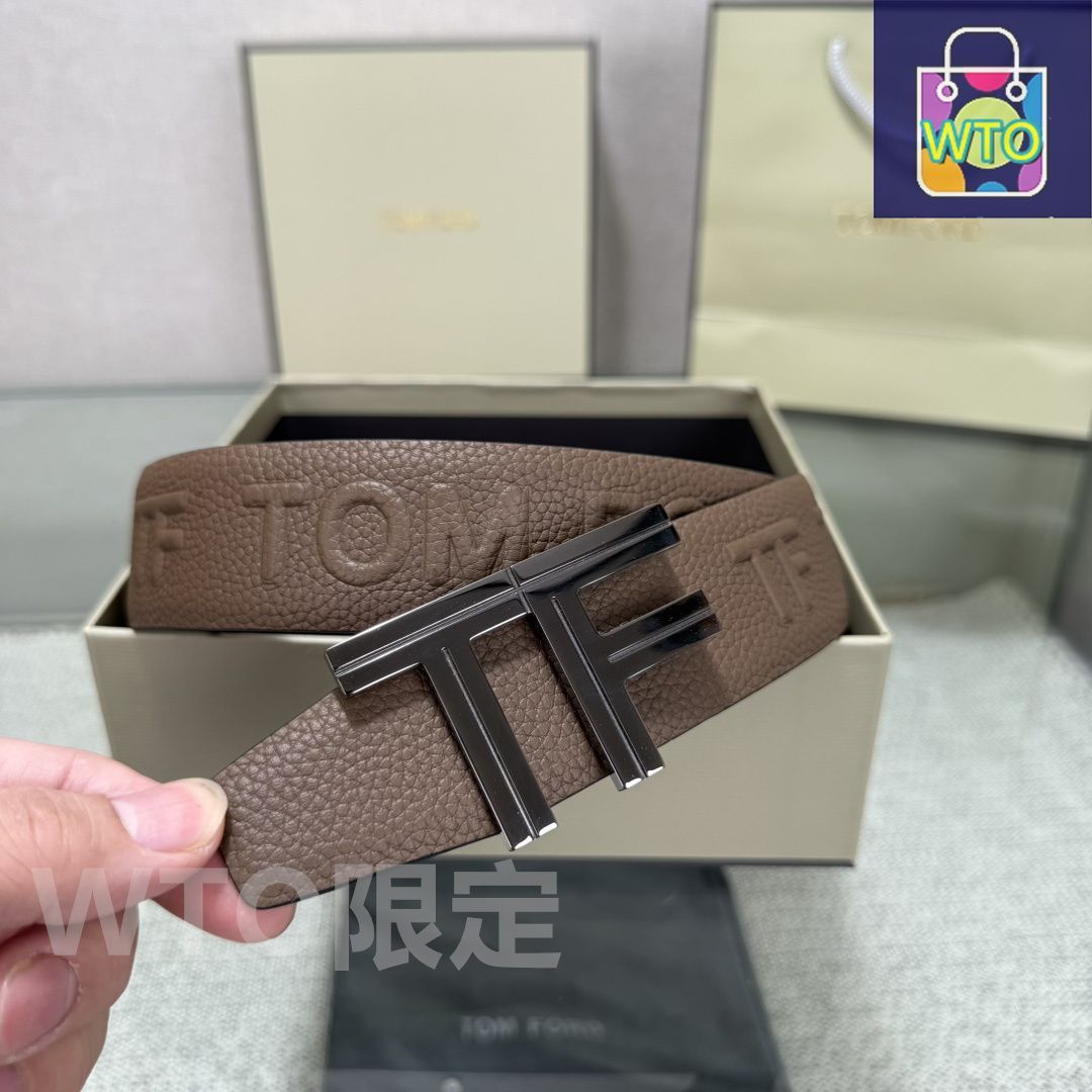 TOM FORD レザーベルト TOM FORD トム・フォード リバーシブル ロゴ ベルト | ブルー