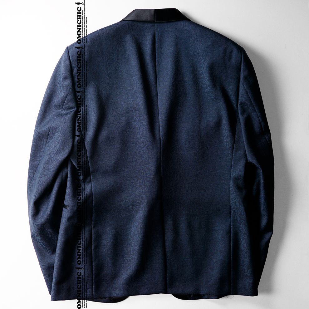 感抜群の ジャガード柄 24春夏 TAGLIATORE タリアトーレ 色気漂う ドレッシ―モデル 上 ネイビー ウール スモーキング ジャケット 52 KANDAIZUMI_COM