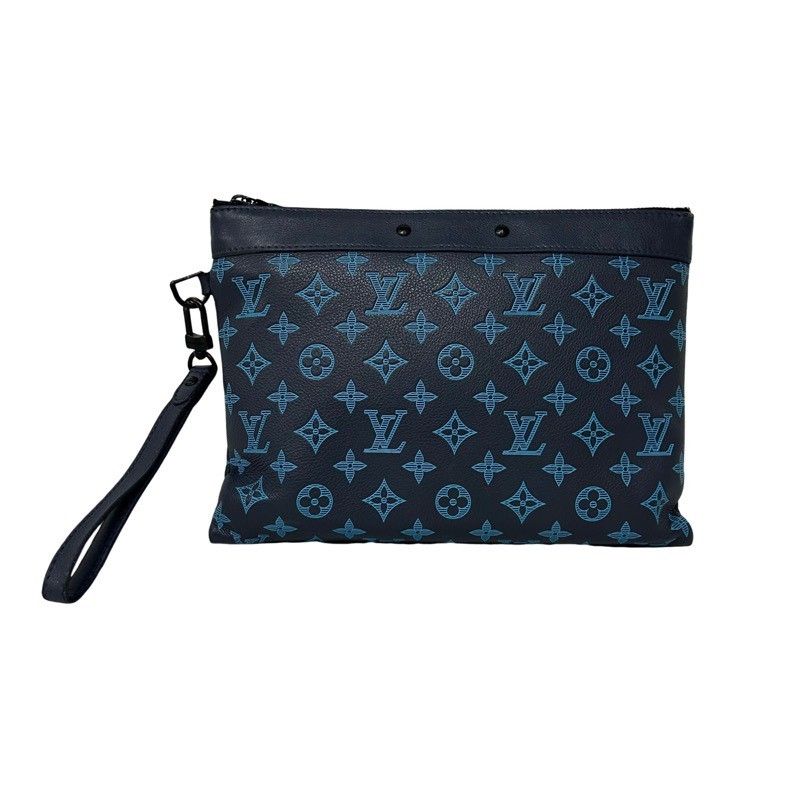 LOUIS VUITTON ルイヴィトン ポシェット トゥ ゴー M82321 ブルー モノグラム シャドウ レザー クラッチバッグ メンズ 42510K162