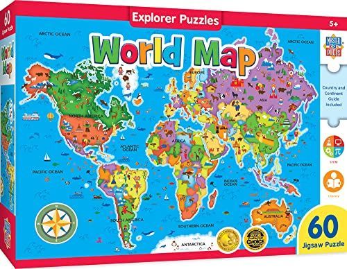 大陸と海の世界地図_for Ages 5+ MasterPieces Masterpieces 教育地図 世界 クリエイティブ 子供優先 ママチョイス 賞 ステム製品 60ピース ジグソーパズル 対象年齢5歳以上