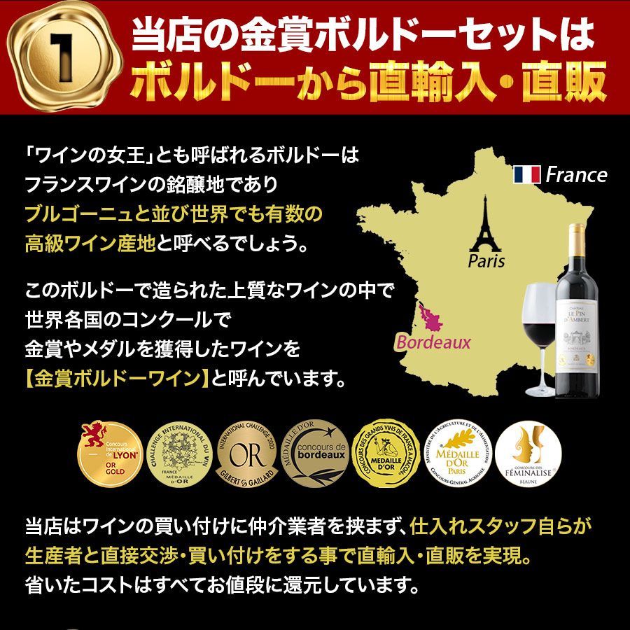 全部金賞ボルドー赤ワイン12本セット