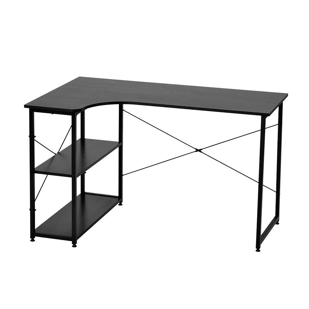 ブラック 勉強机 書斎机 シェルフ付きデスク ミシン台 120cm 2段ラック付 机 デスク 木製 L字デスク パソコンデスク