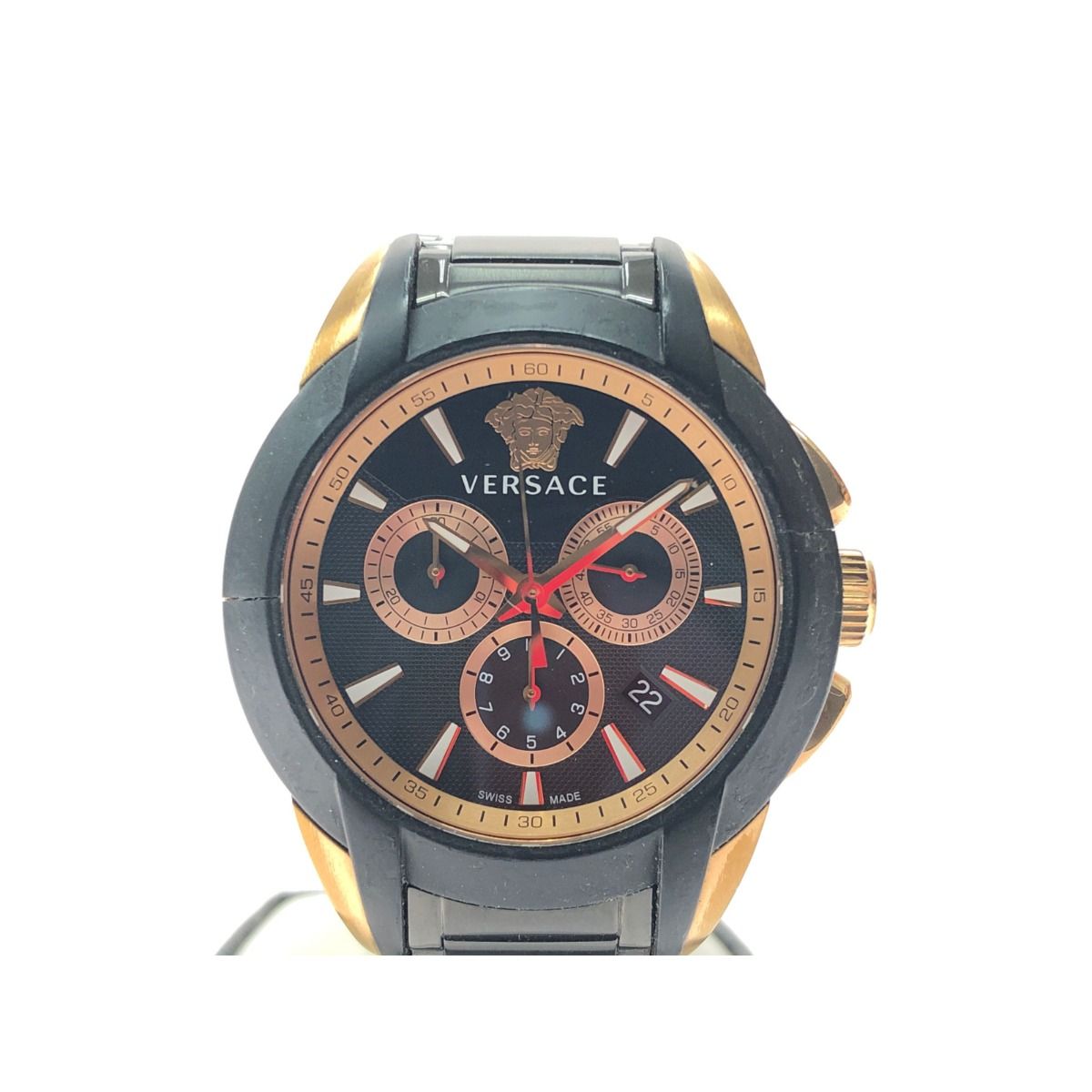 VERSACE ベルサーチ メンズ腕時計 クオーツ クロノグラフ メデューサ ベゼル割れ有 VEM8