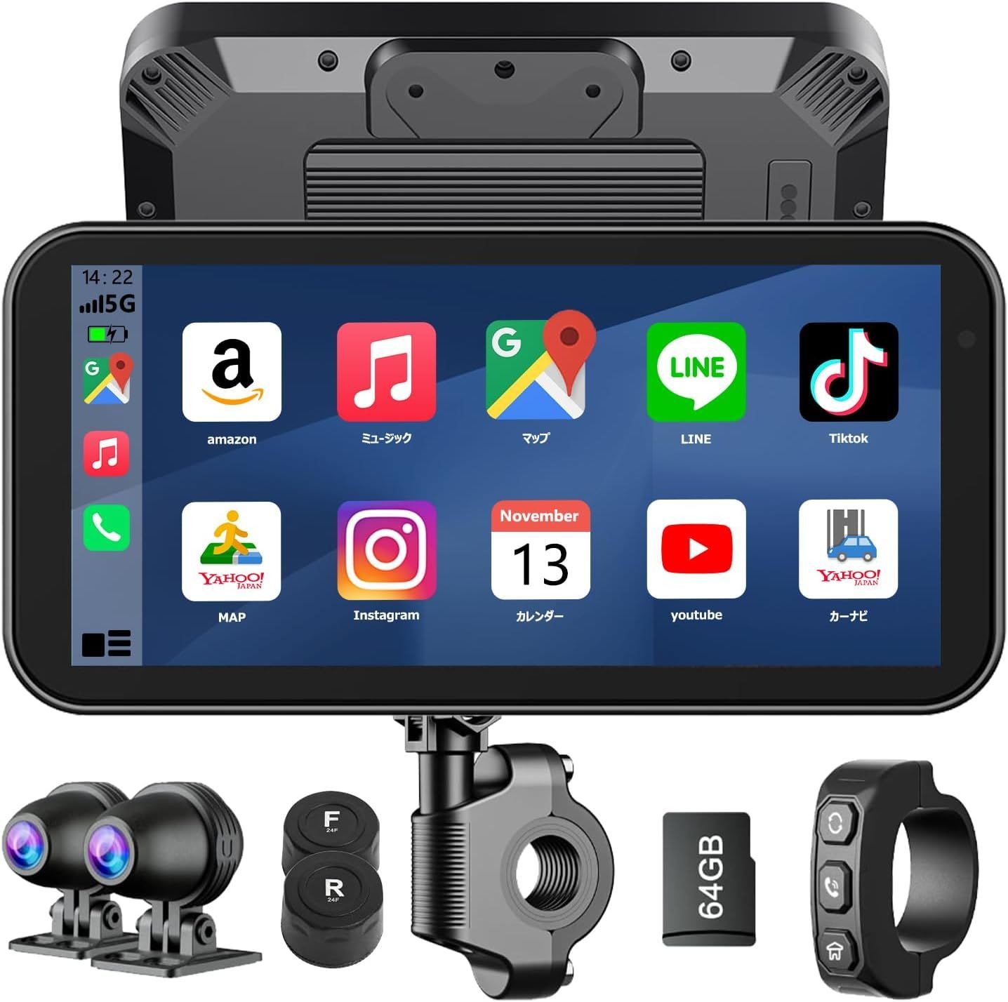 バイクドライブレコーダー Carplay/Android Auto対応 6.25インチタッチ 