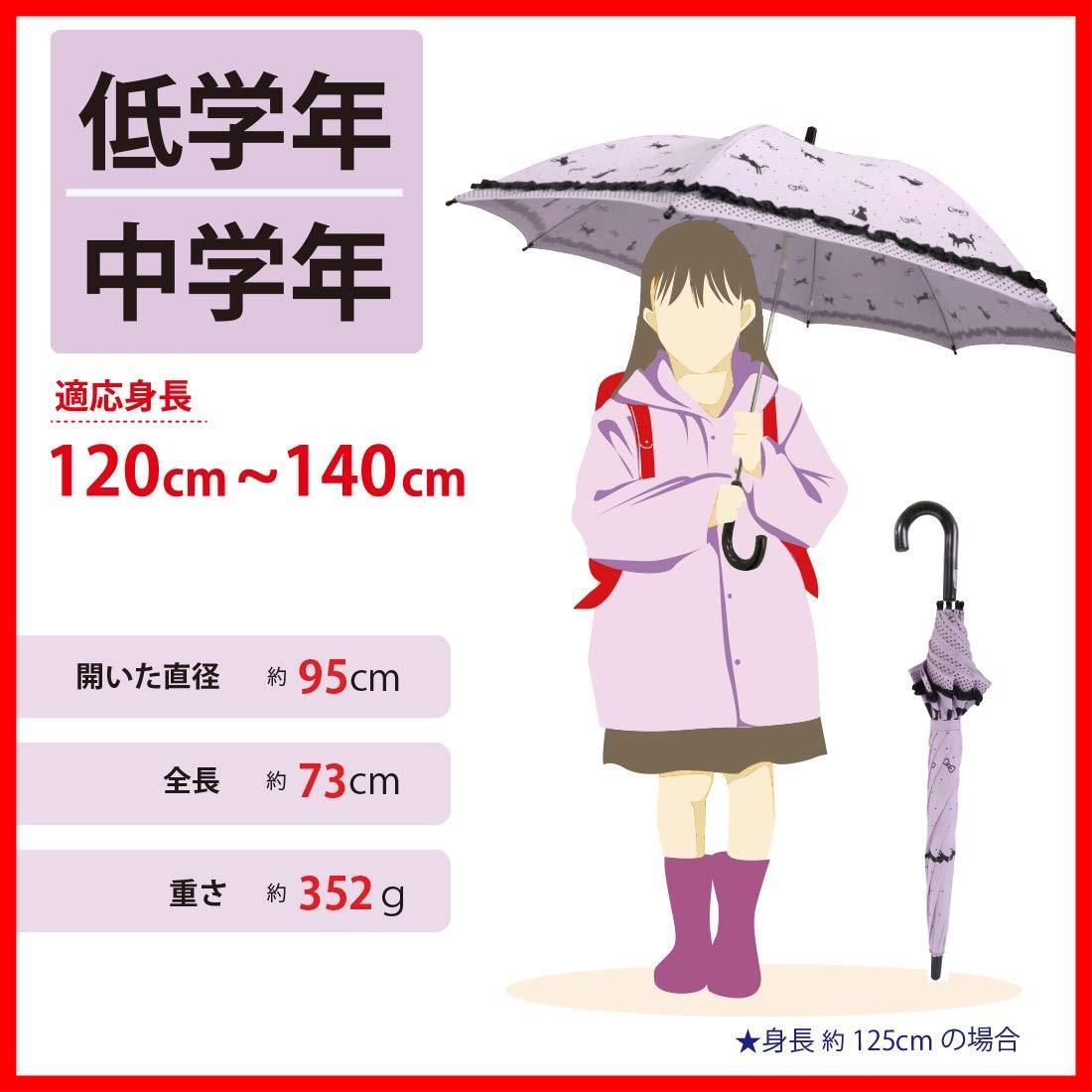 かわいい フリル付 55 cm 水玉 リボン ジャンプ傘 猫 パープル 軽くて丈夫なグラスファイバー骨