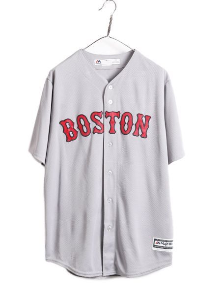 なクーポン配布中! MLB オフィシャル Majestic レッドソックス ベースボール シャツ メンズ L | ユニフォーム ゲームシャツ メジャーリーグ 半袖シャツ 重ね着