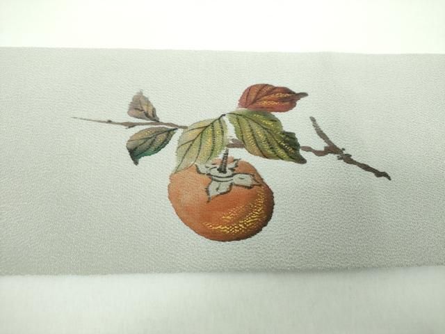 平和屋着物●九寸名古屋帯　手描き　成り物　柿　鬼しぼ縮緬　金彩　正絹　逸品　DAAX4627ps 平和屋着物○九寸名古屋帯 手描き 成り物 柿 鬼しぼ縮緬 金彩 正絹