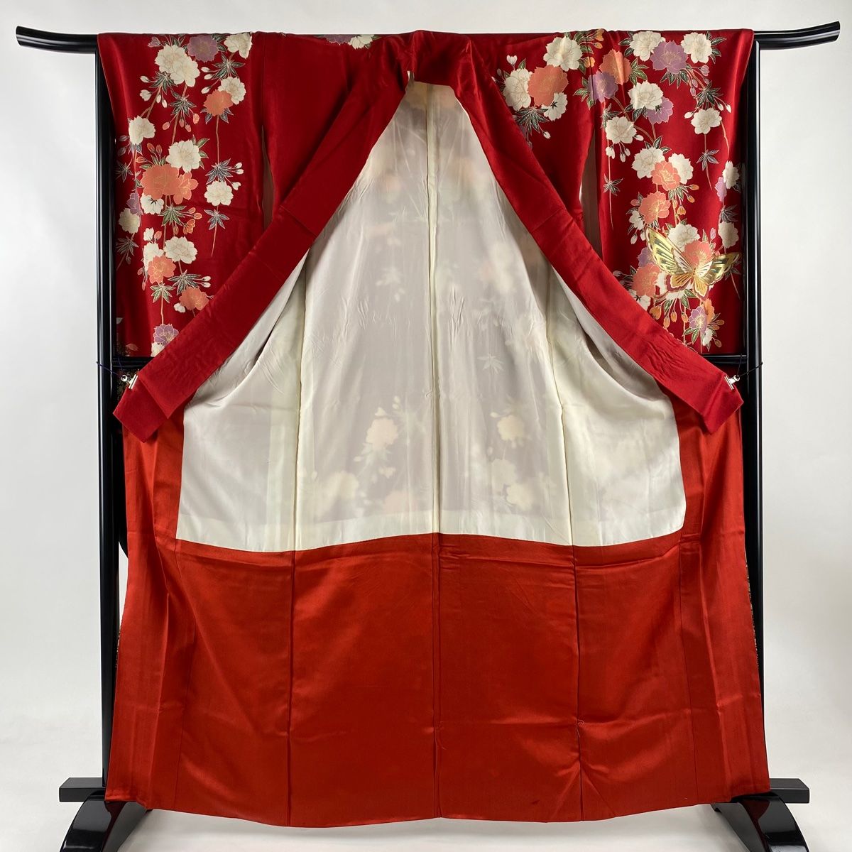 振袖 身丈153cm 裄丈63cm S 袷 桜 鈴 金糸 金彩 赤 正絹 名品 【中古  