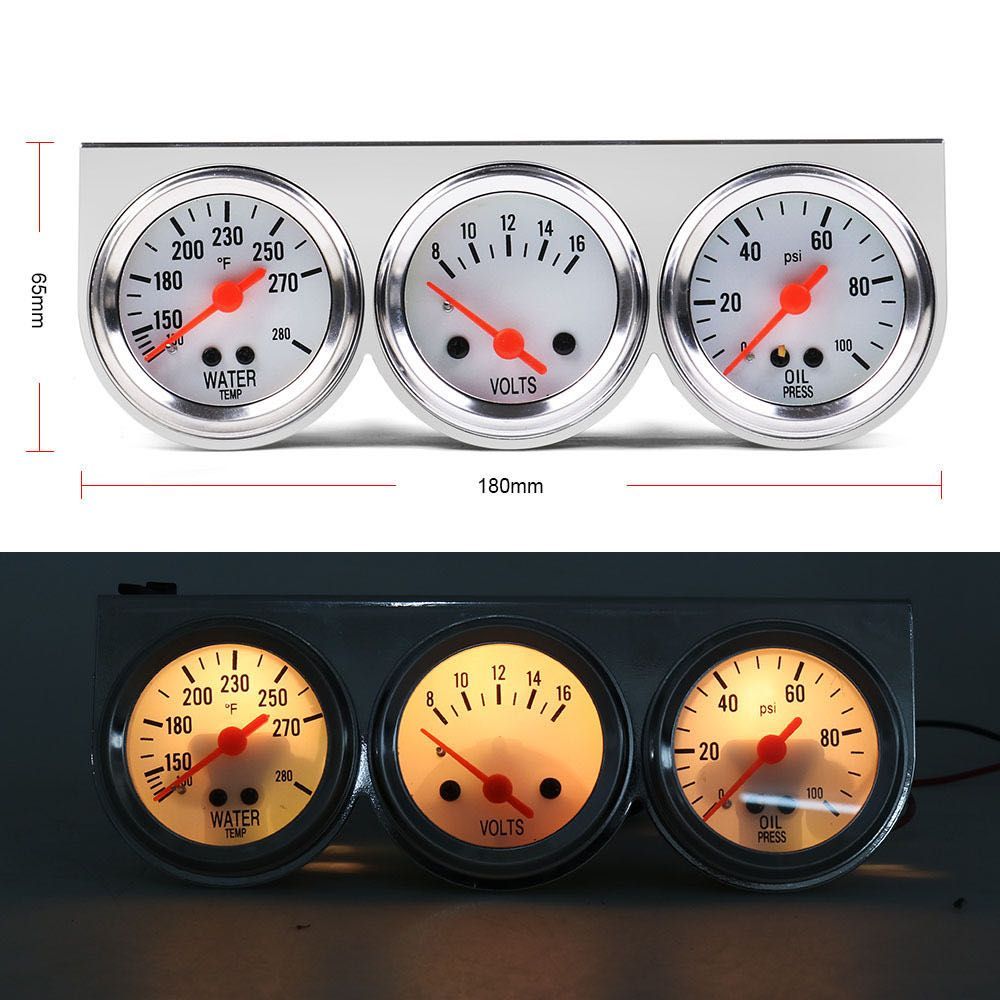 自動車3連メーター 油圧計 油温計 52mm 水温油圧電圧スリーインワン2