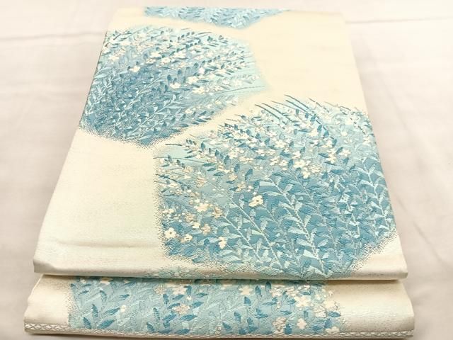 平和屋着物◎六通柄袋帯 唐織 草花文 銀糸 正絹 逸品 BAAU7901hv