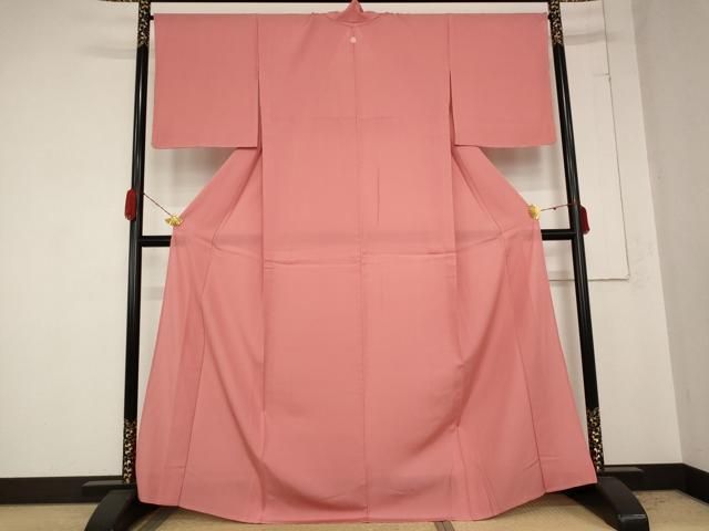 平和屋着物＊夏物 色無地 絽 甚三紅色 正絹 ♥ AABB0513st