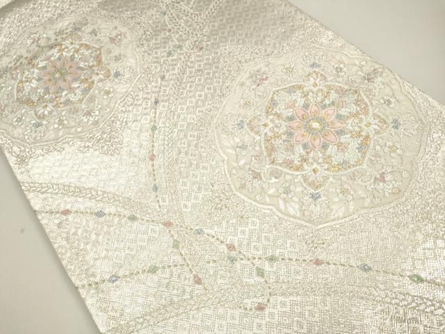 ゆりのはな　未使用品　逸品　袋帯　相良刺繍　鳳凰に華文　六通柄　正絹　K704 ゆりのはな 未使用品 逸品 袋帯 相良刺繍 鳳凰に華文 六通