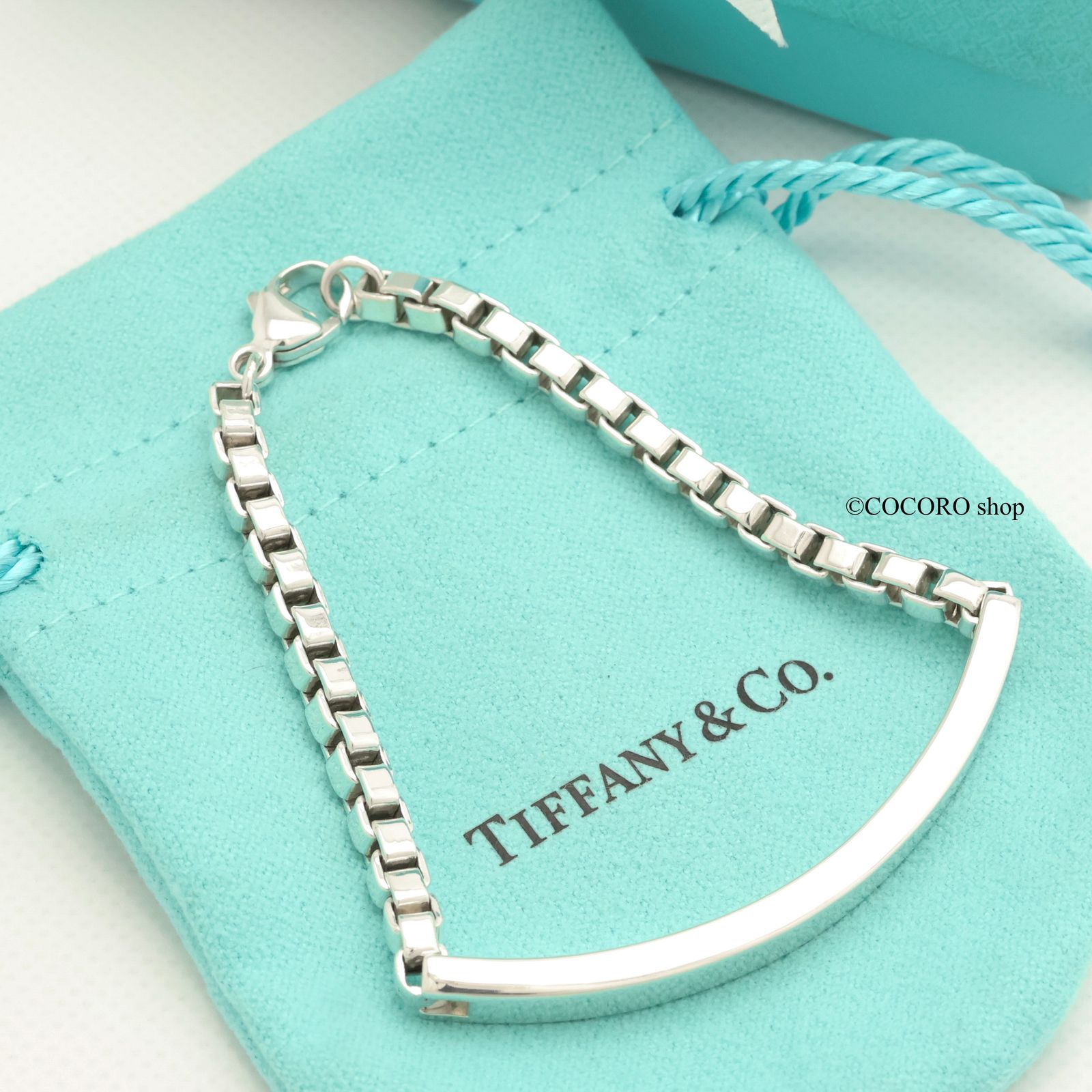 美品 Tiffany & Co.のシルバーボックスチェーンネックレス Tiffany & Co. シルバーボックスチェーンネックレス
