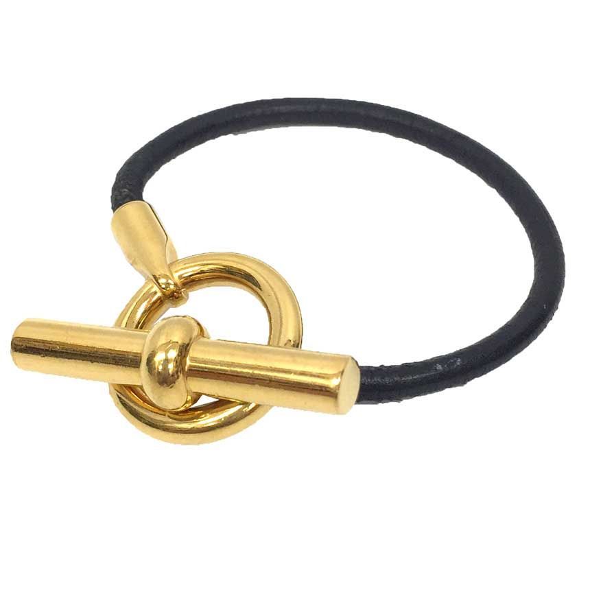 HERMES エルメス レザー ブレスレット グレナン ブラック 黒