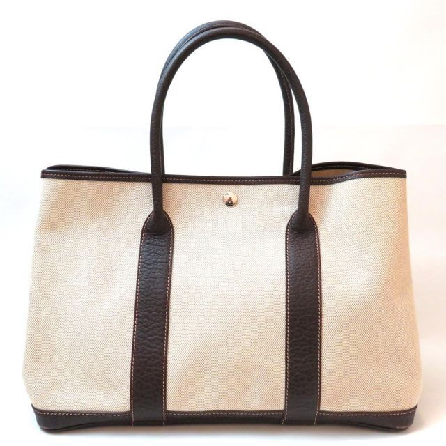 中古 エルメス ガーデンパーティPM ハンドバッグ トートバッグ G刻印 トワルアッシュ Bランク ベージュ レディース HERMES 【送料無料】【三田店】