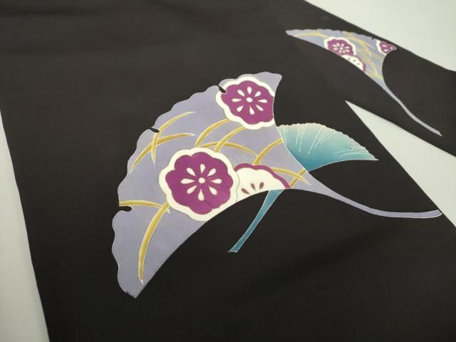 平和屋着物○塩瀬 九寸名古屋帯 銀杏花文 黒地 金彩 正絹 逸品  