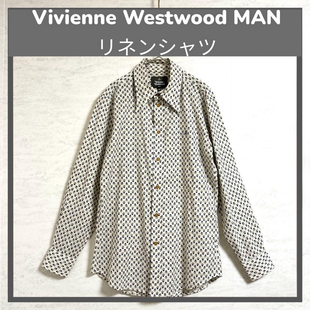 未使用/Vivienne Westwood MAN/ヴィヴィアンウエストウッドマン/リネンシャツ/小花柄/オーブ刺繍/ベージュ/46/Mサイズ