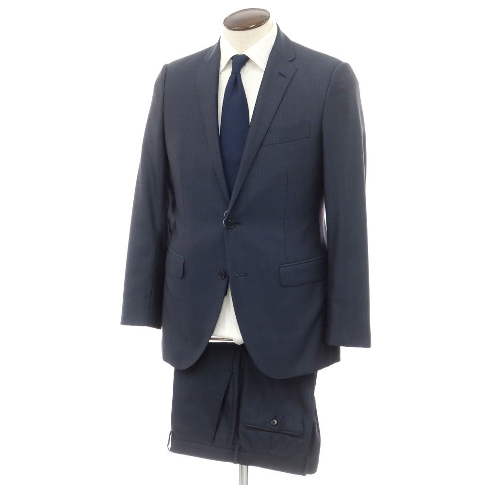 【中古】ジョゼフオム JOSEPH HOMME ウールシルク ストライプ 2つボタンスーツ ネイビー【サイズ48】【メンズ】