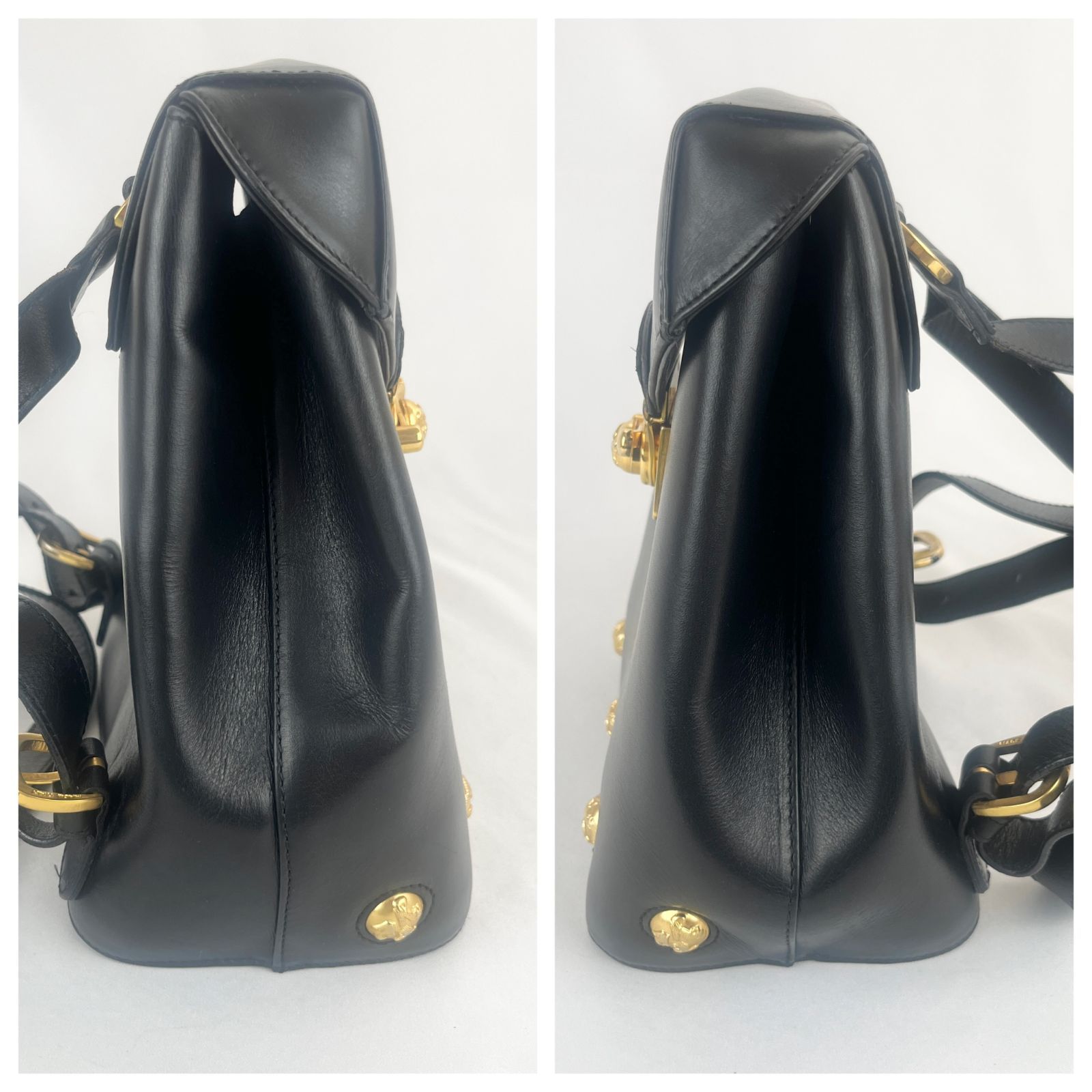 美品⭐️フェラガモ　レザー ブラック バックパック ゴールド金具 美品】Salvatore Ferragamo フェラガモ ミニリュック レザー