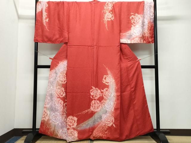 平和屋着物●男性 訪問着 絞り バラ 銀通し地 正絹 CAAZ1164vf